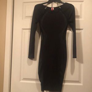 Babe Society -Small - Solid Black Sheer Mesh Cut Out Optical Illusion Dress